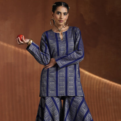 Maharani- Royal blue short kurta with wide pallazo  pants