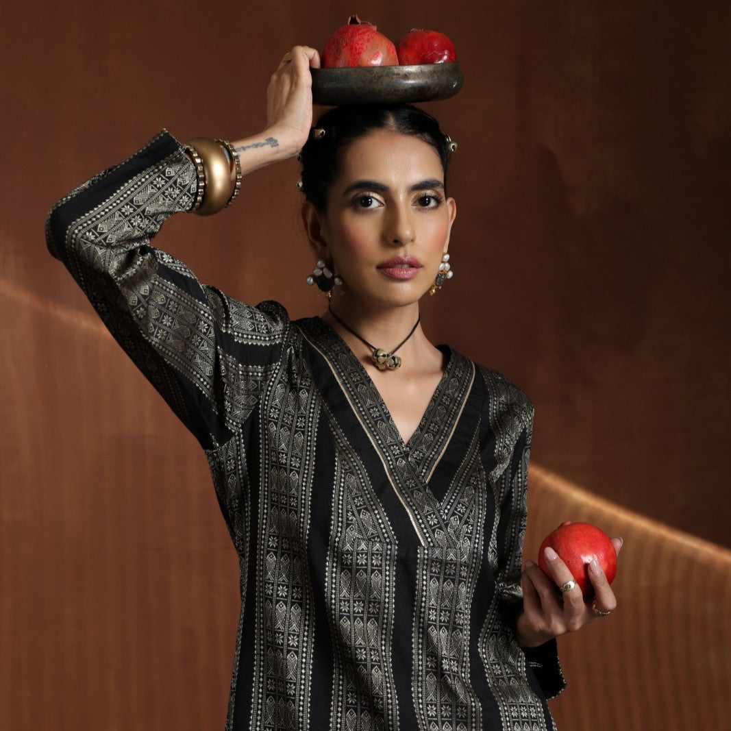 Majesty- Black short kurta with sharara