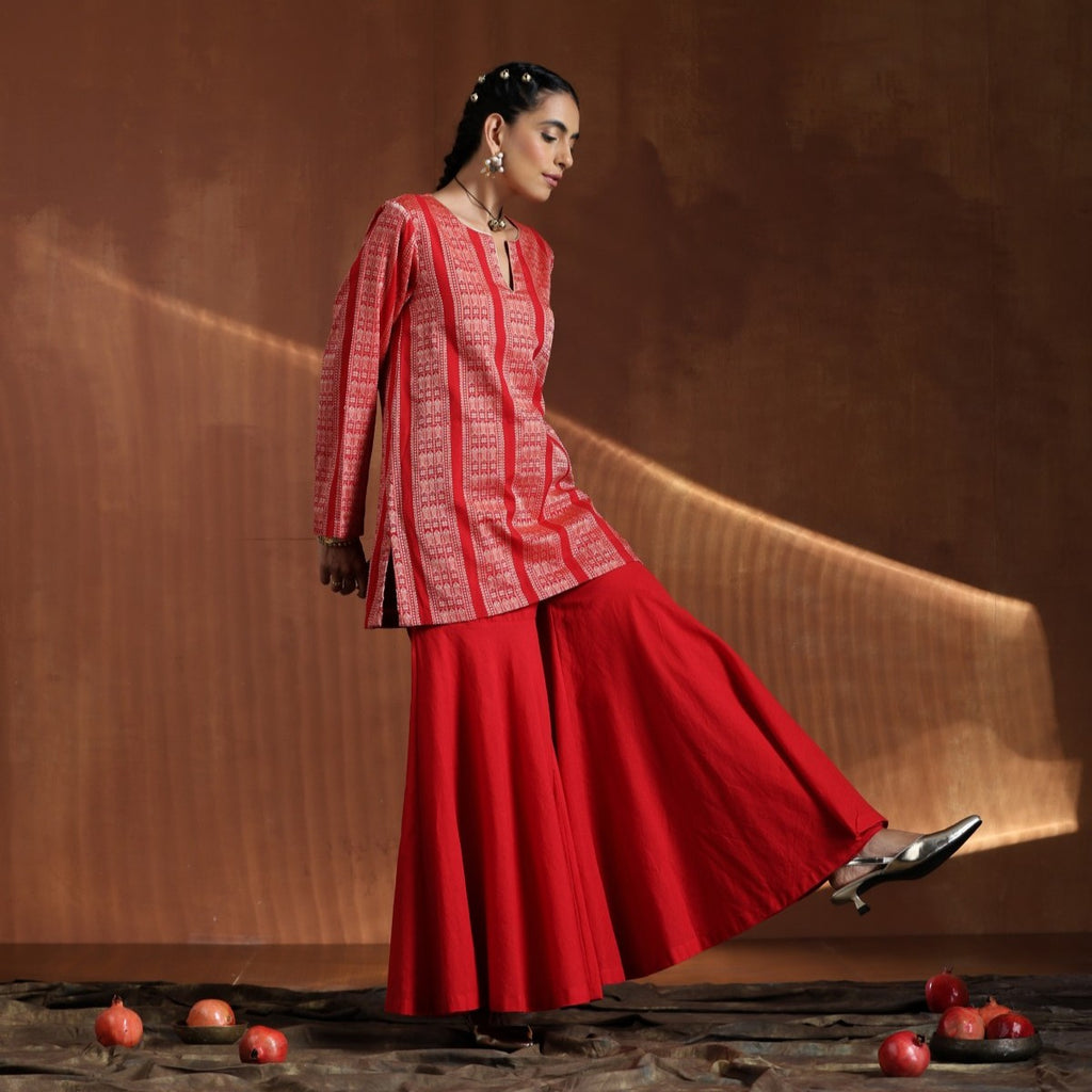 Mallika- Red short kurta with sharara