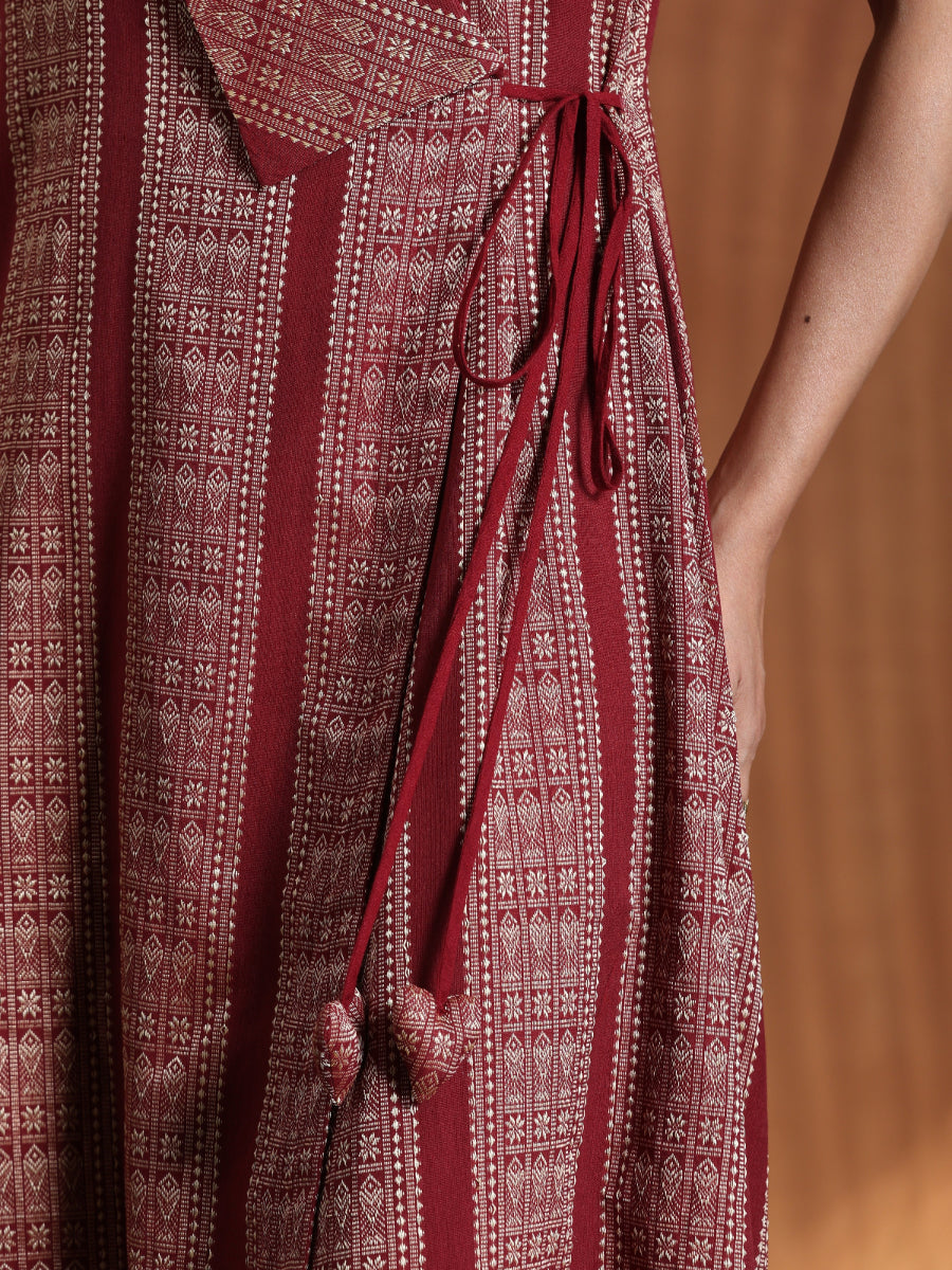 The Highness Set - Maroon angrakha dress with plain maroon pants