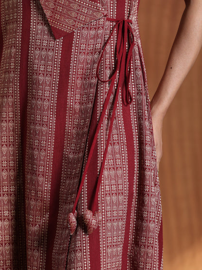 The Highness Set - Maroon angrakha dress with plain maroon pants