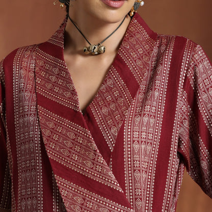 The Highness Set - Maroon angrakha dress with plain maroon pants