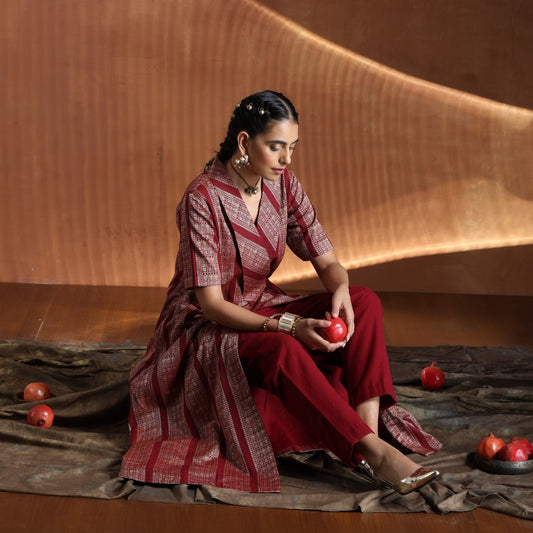 The Highness Set - Maroon angrakha dress with plain maroon pants