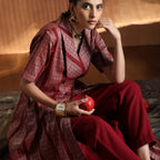 The Highness Set - Maroon angrakha dress with plain maroon pants