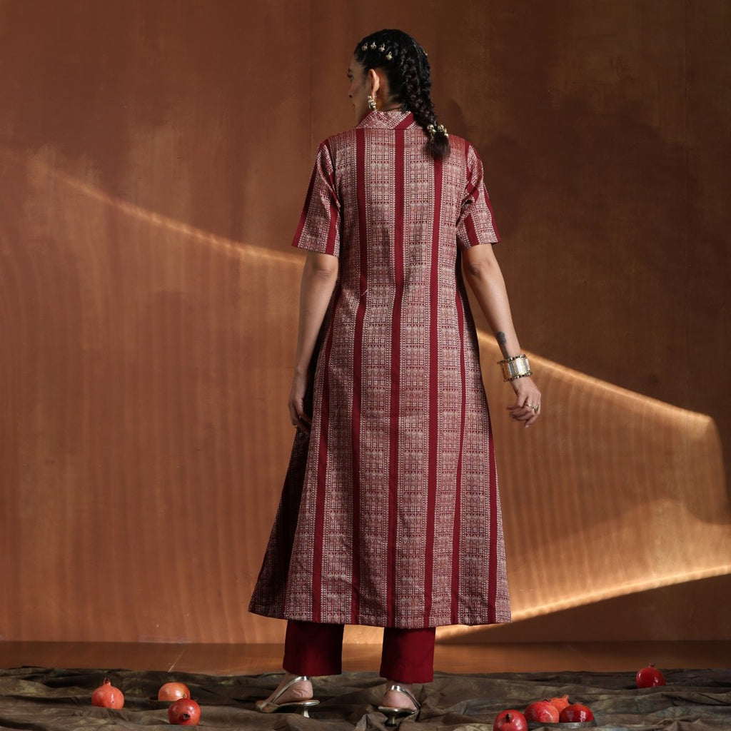 The Highness Set - Maroon angrakha dress with plain maroon pants