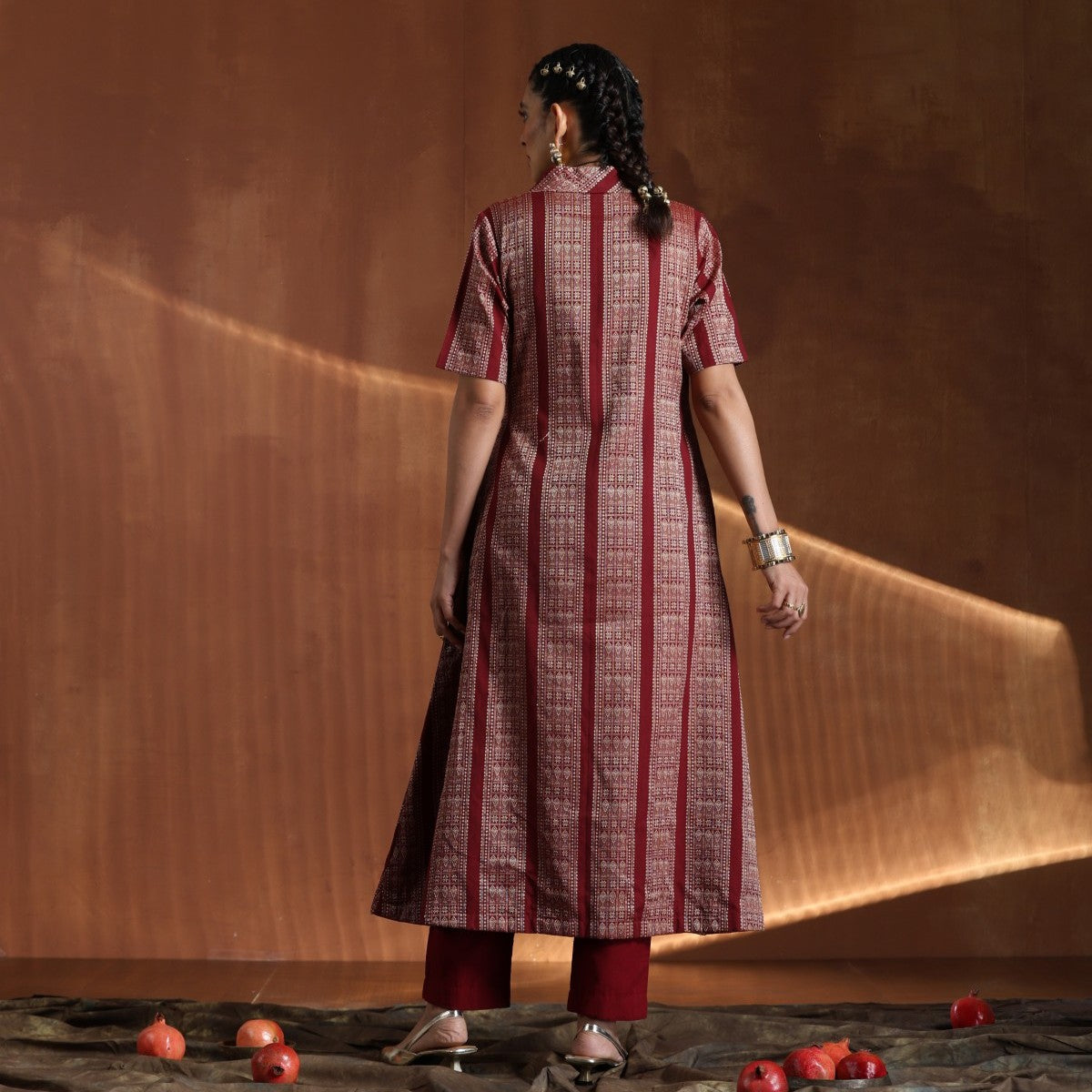 The Highness Set - Maroon angrakha dress with plain maroon pants