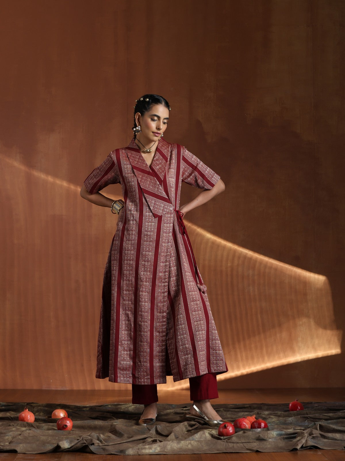 The Highness Set - Maroon angrakha dress with plain maroon pants