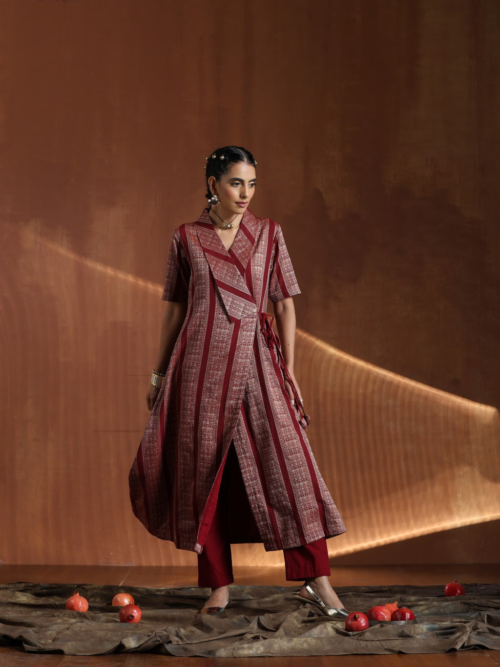 The Highness Set - Maroon angrakha dress with plain maroon pants
