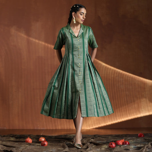 Regina- Green A line pleated dress