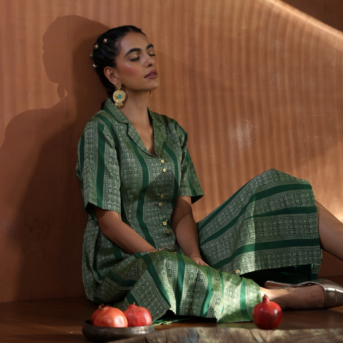 Regina- Green A line pleated dress