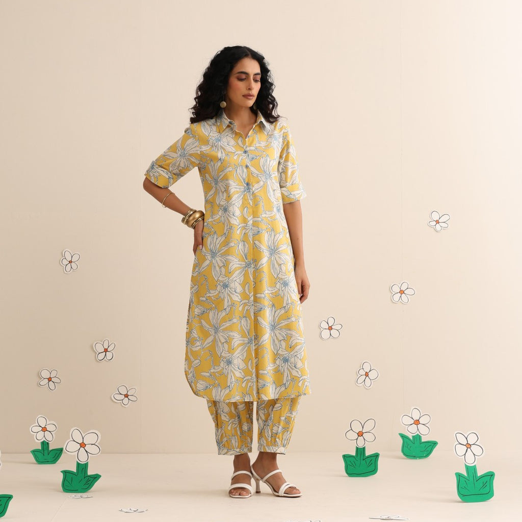 Yellow blossom kurta and pant set