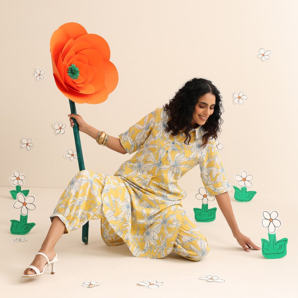 Yellow blossom kurta and pant set