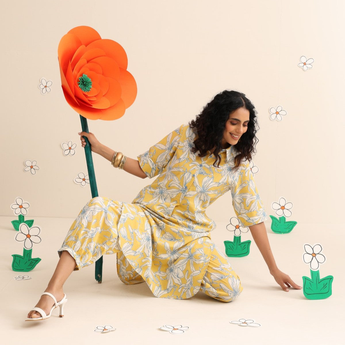 Yellow blossom kurta and pant set