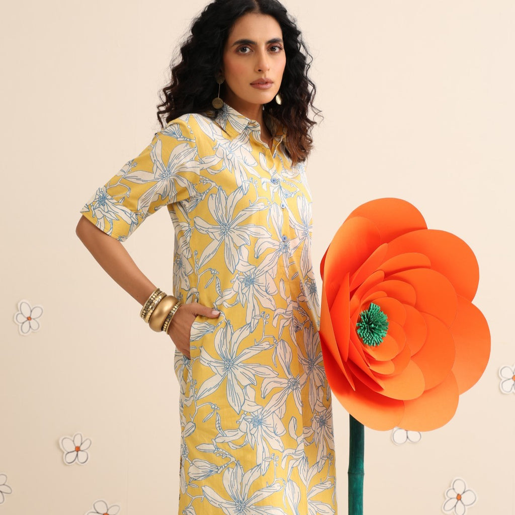 Yellow blossom kurta and pant set