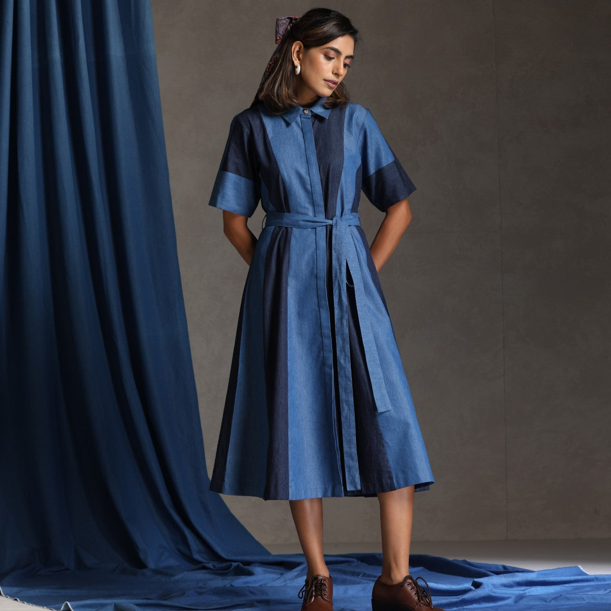 Patchwork lightweight denim dress