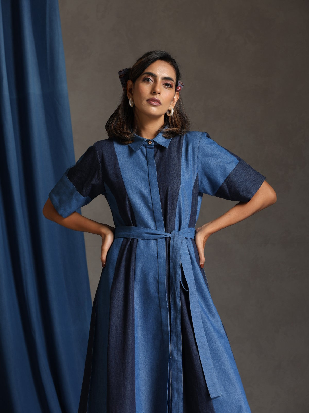 Wander- Denim patchwork dress