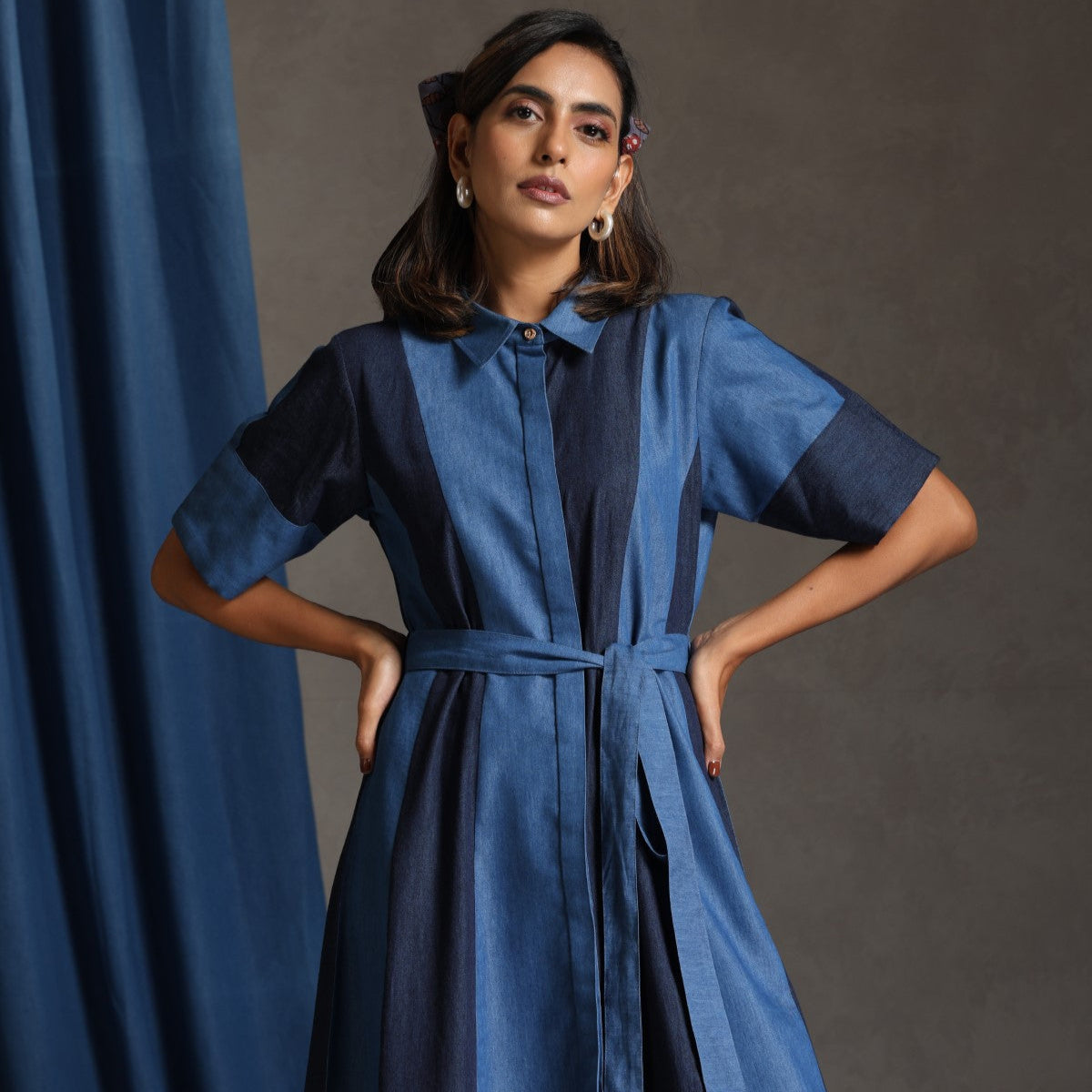 Wander- Denim patchwork dress