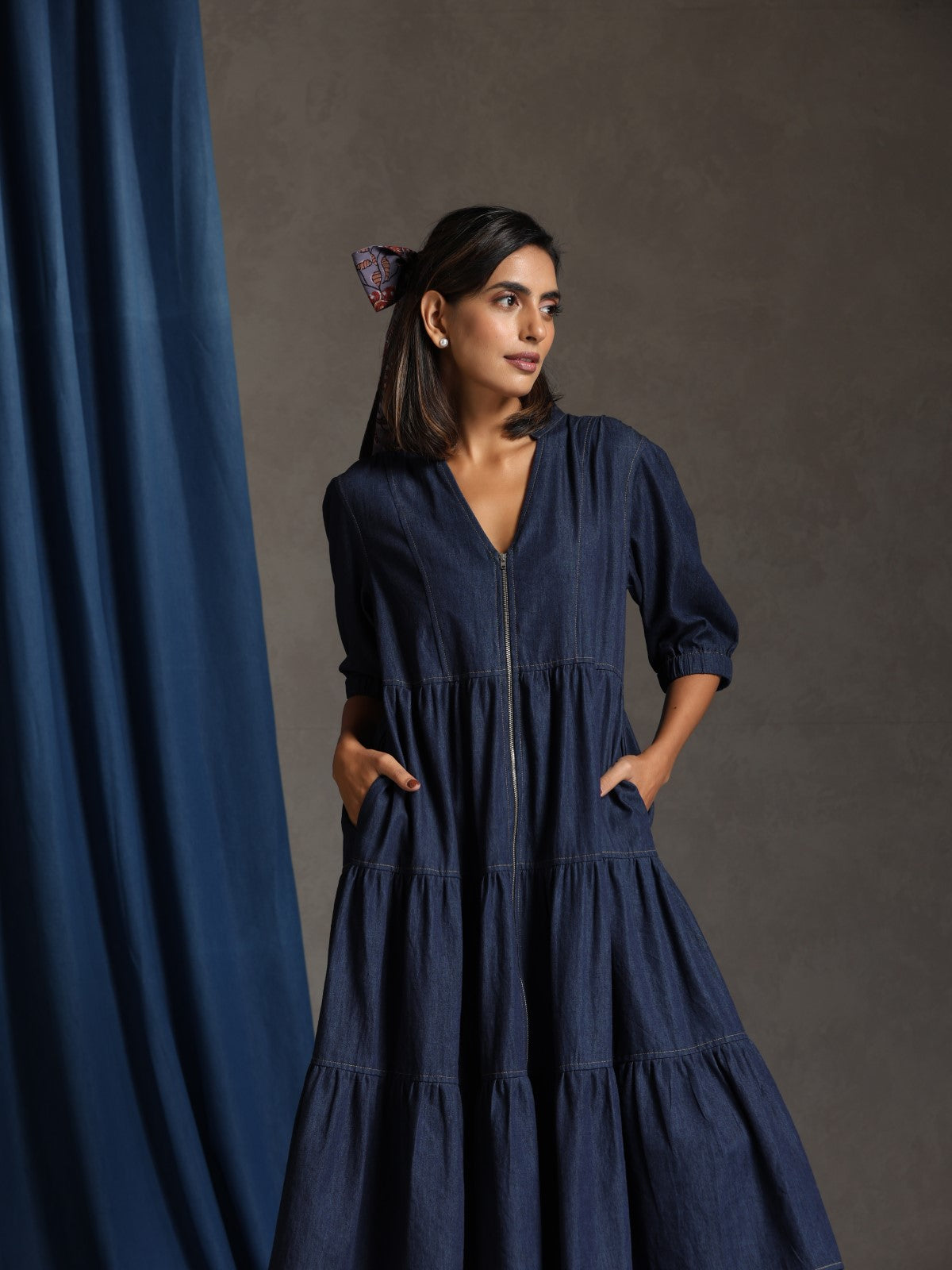 Vibe- Deep blue denim tiered dress