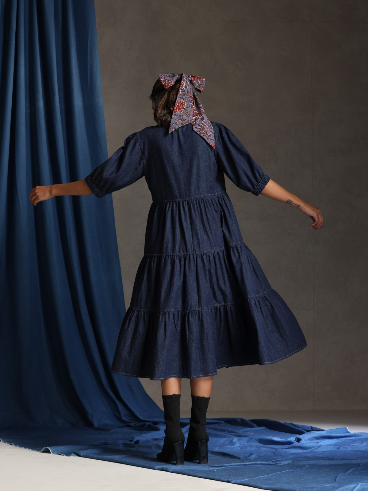 Vibe- Deep blue denim tiered dress