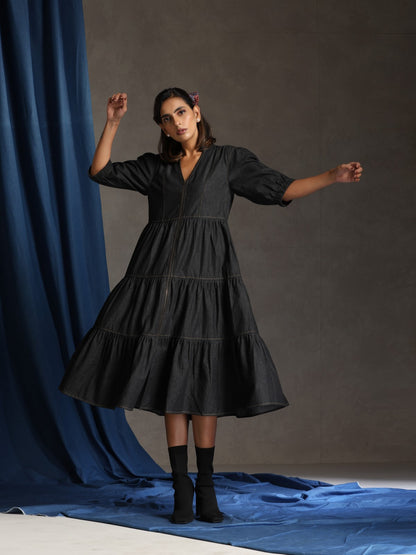 Runway- Charcoal denim tiered dress