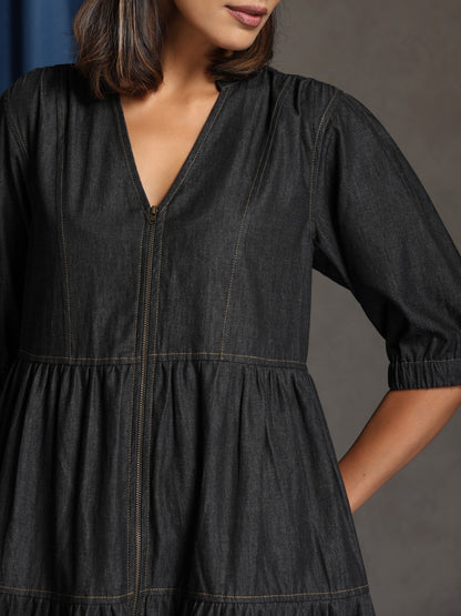 Runway- Charcoal denim tiered dress