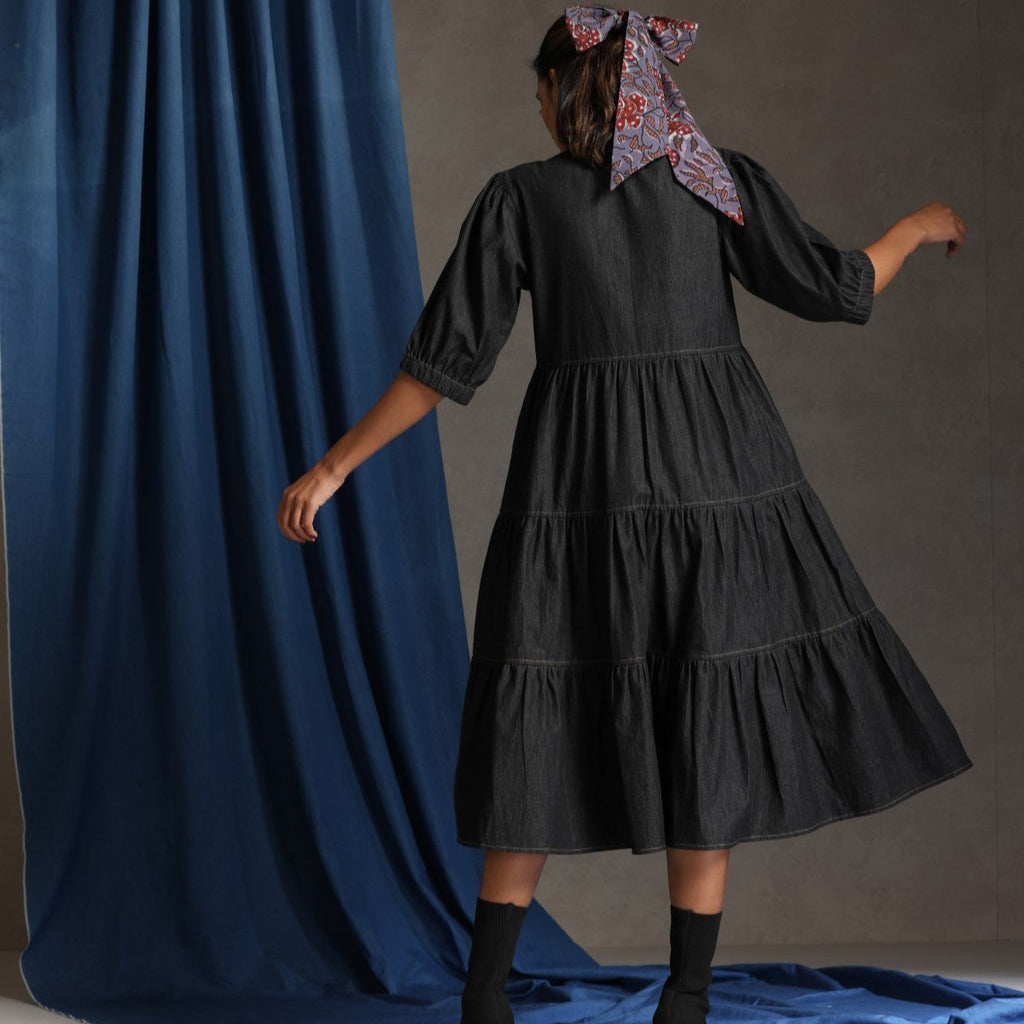 Runway- Charcoal denim tiered dress
