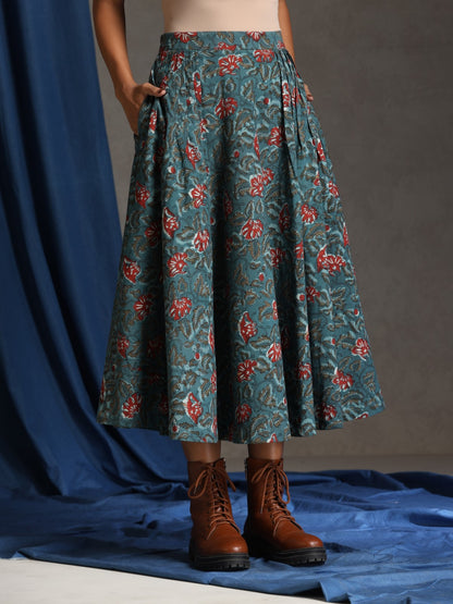 Eden- Blue floral skirt set