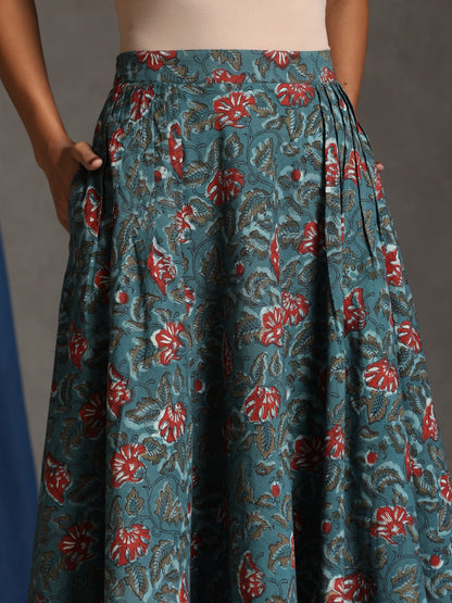 Eden- Blue floral skirt set