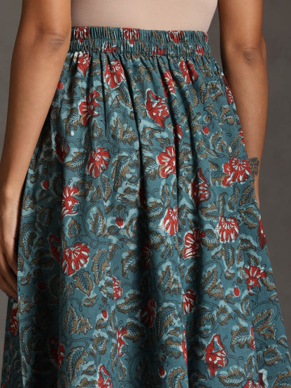 Eden- Blue floral skirt set