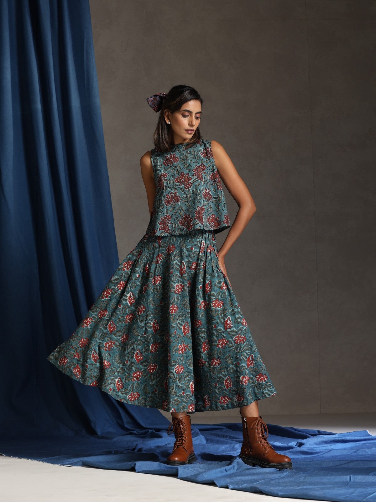 Eden- Blue floral skirt set