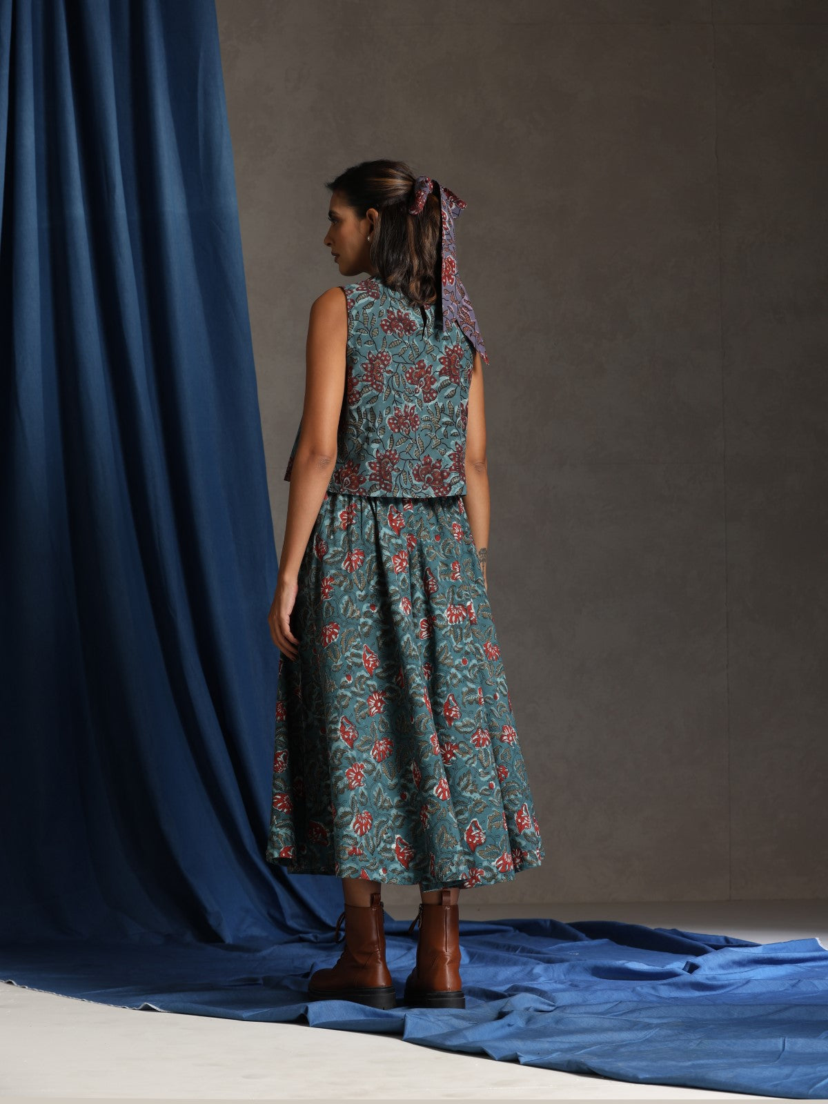 Eden- Blue floral skirt set