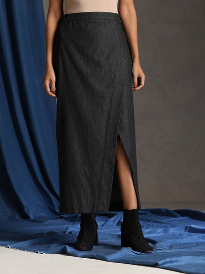 Edge- Charcoal denim skirt set