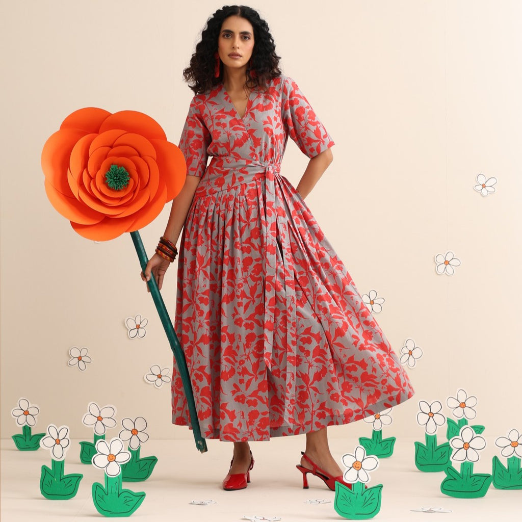 Scarlet crush pleated maxi dress