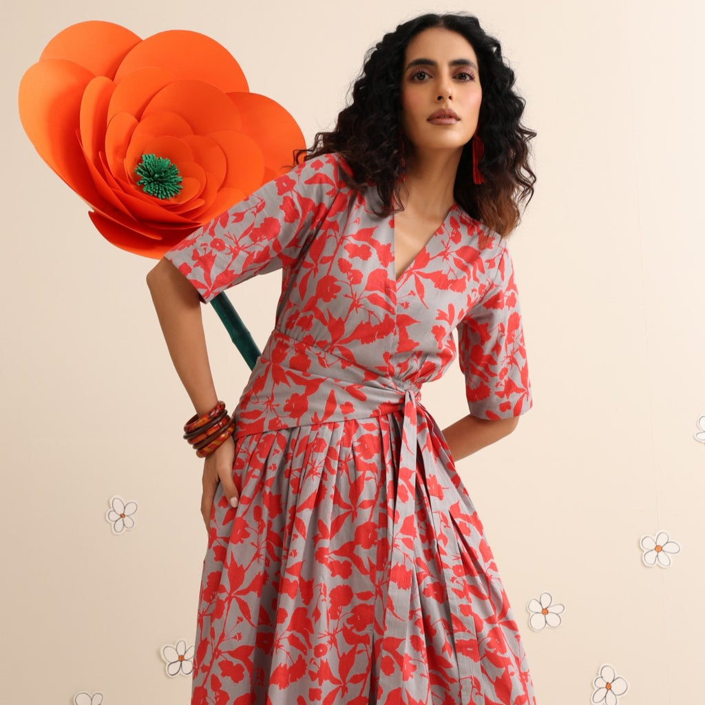 Scarlet crush pleated maxi dress