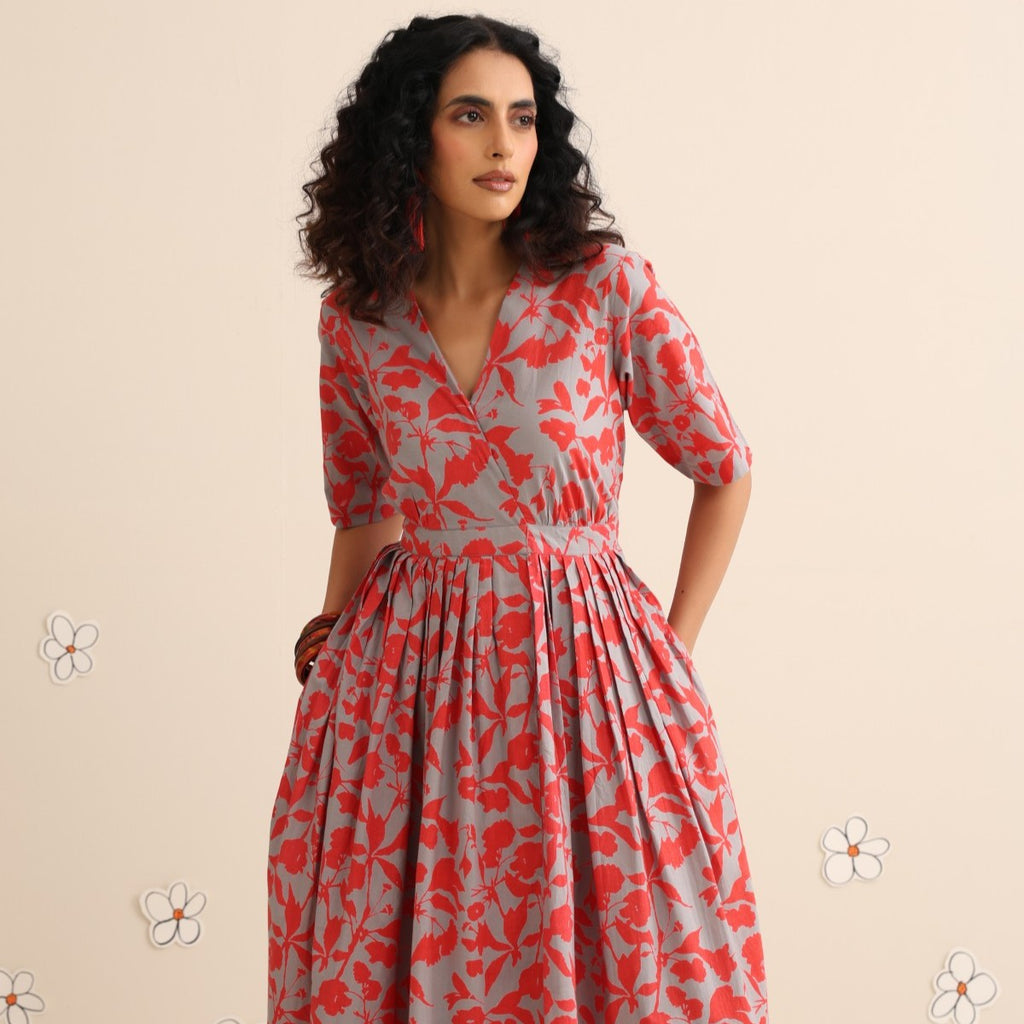 Scarlet crush pleated maxi dress