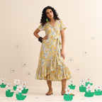 Yellow blossom wrap dress