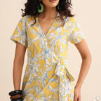 Yellow blossom wrap dress