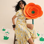 Yellow blossom wrap dress