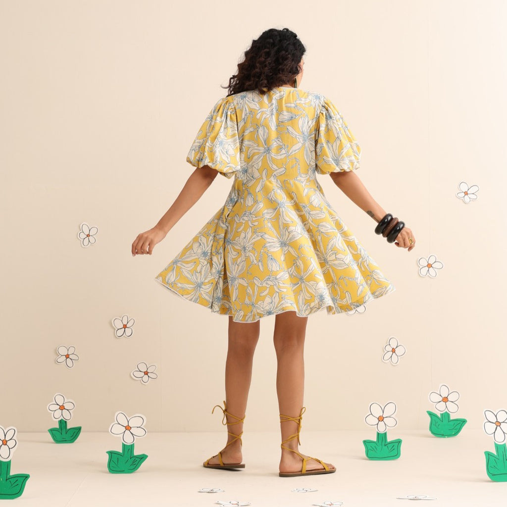 Yellow blossom short dress
