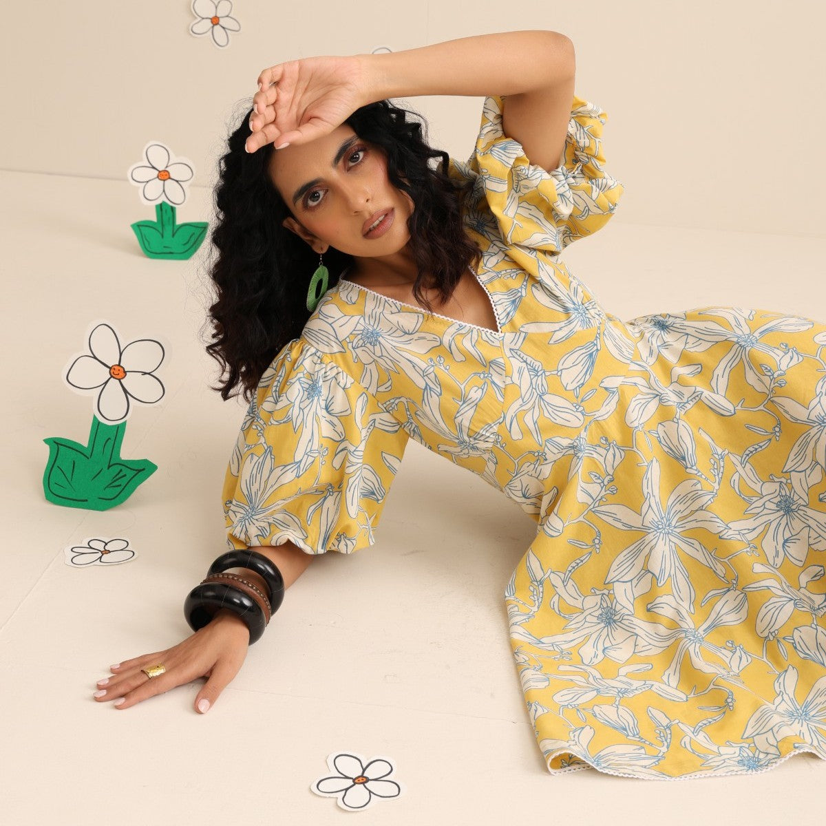 Yellow blossom short dress