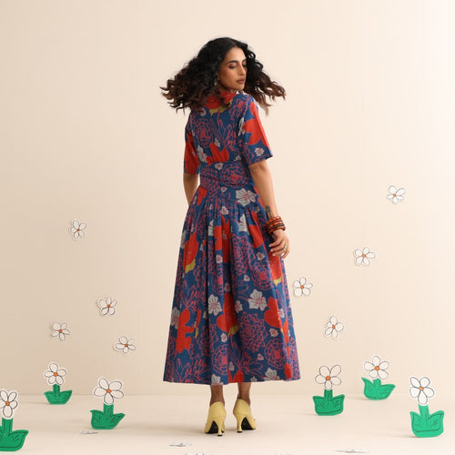 Midnight garden pleated maxi dress