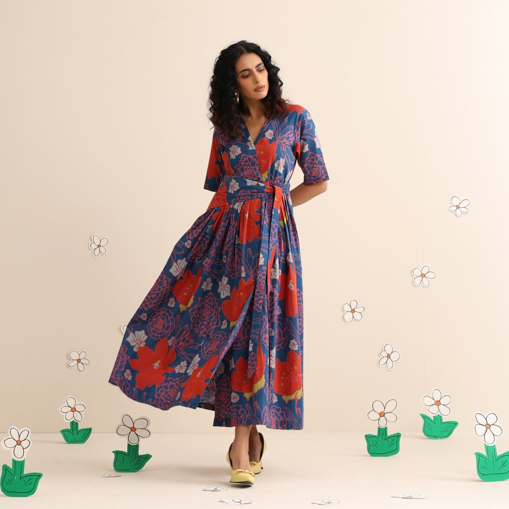 Midnight garden pleated maxi dress