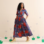 Midnight garden pleated maxi dress