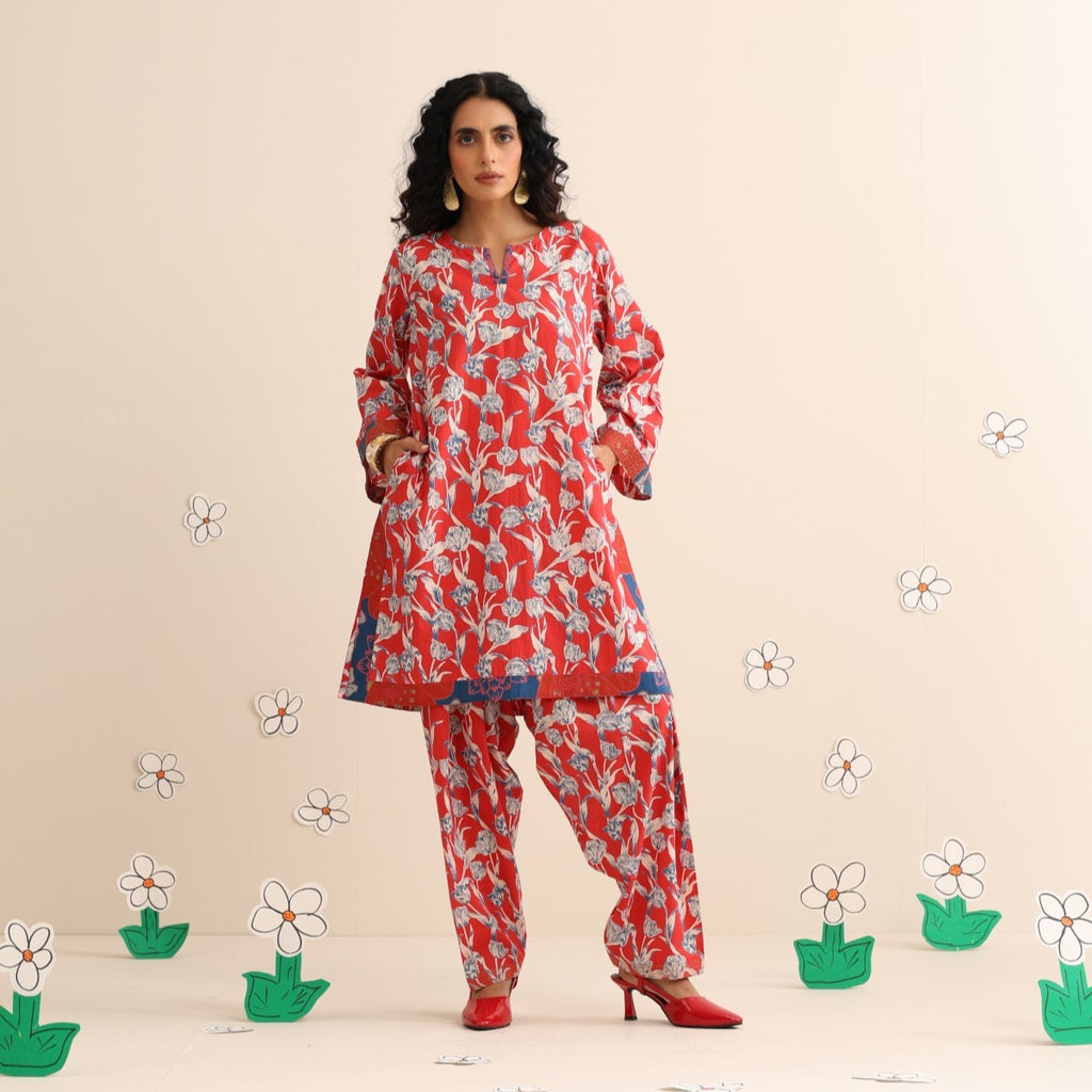 Crimson sky kurta set