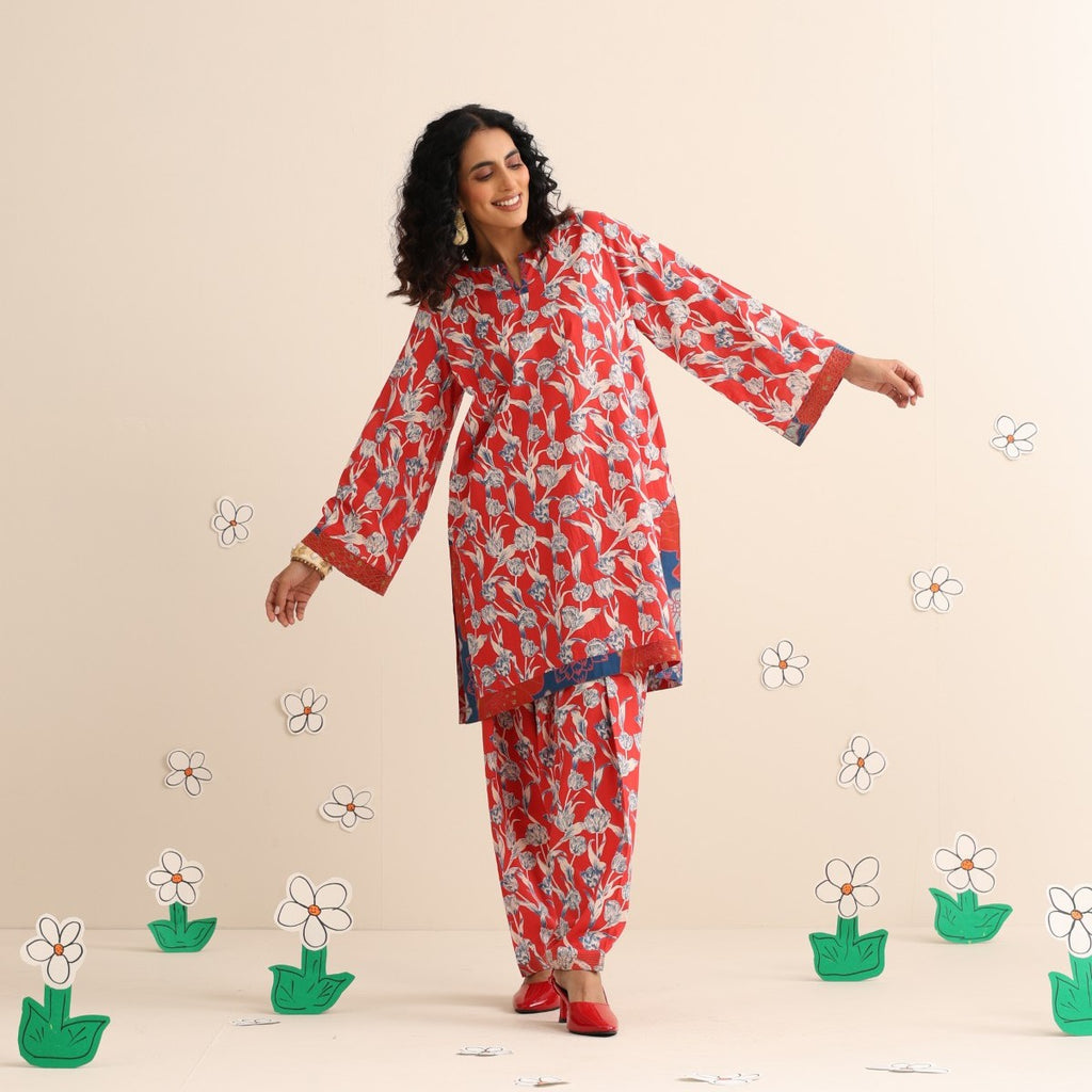 Crimson sky kurta set