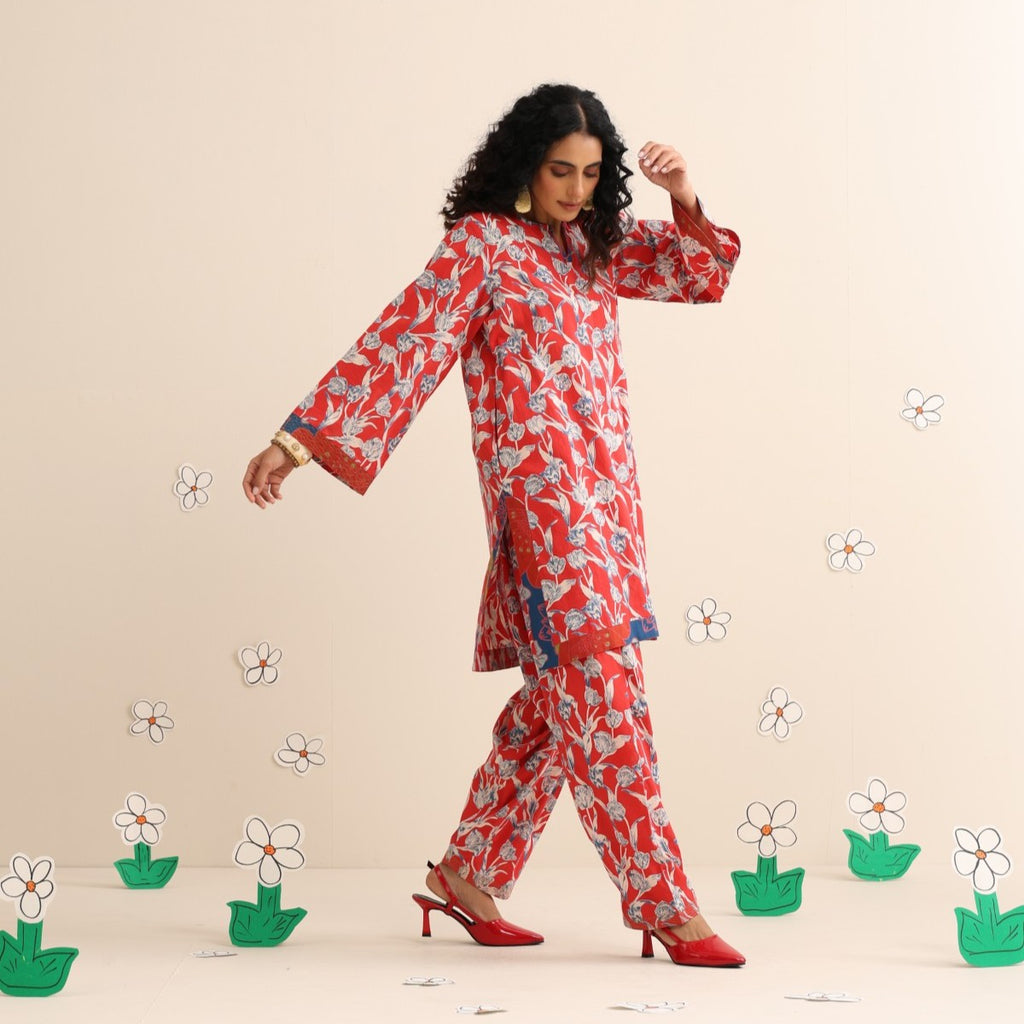 Crimson sky kurta set
