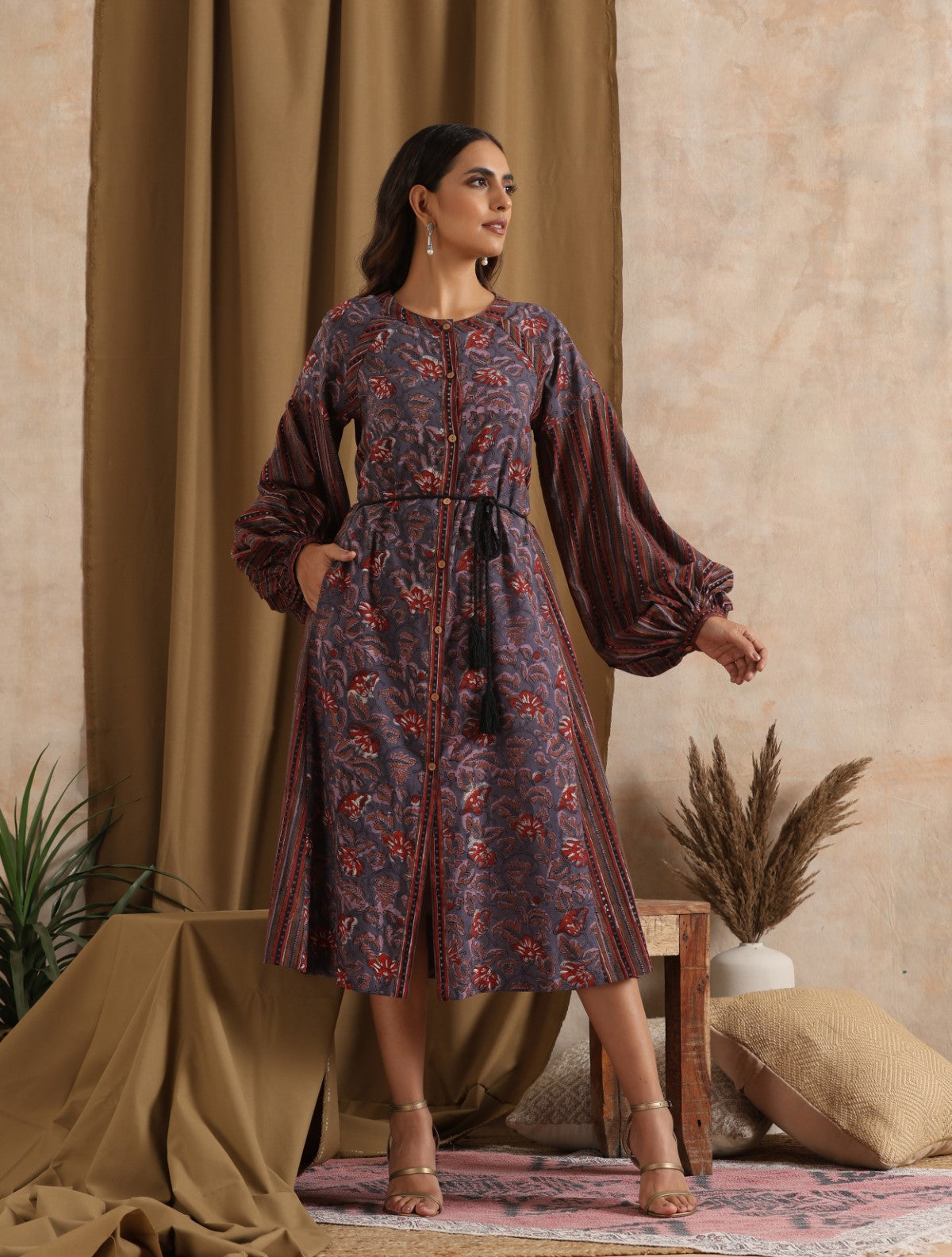 Shalimar- Purple floral abstract patchwork dress