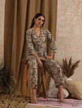 ON SALE- Nasreen- Black mustard abstract coord set