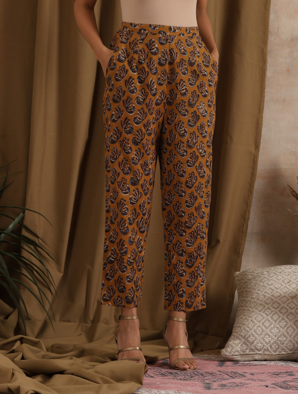 ON SALE- Kesari- Mustard pantsuit with navy shirt - 3 piece set