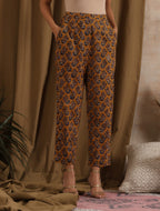 ON SALE- Kesari- Mustard pantsuit with navy shirt - 3 piece set